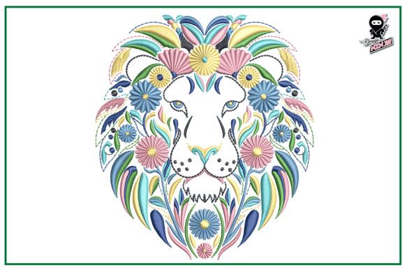 Floral Lion Embroidery for Boutique Sweatshirt Collections
